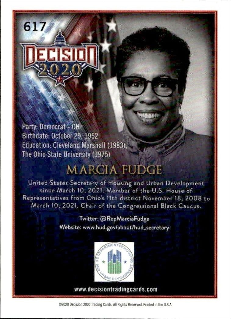 2020 Leaf Decision Series 2 Marcia Fudge #617 other non-sport trading card back