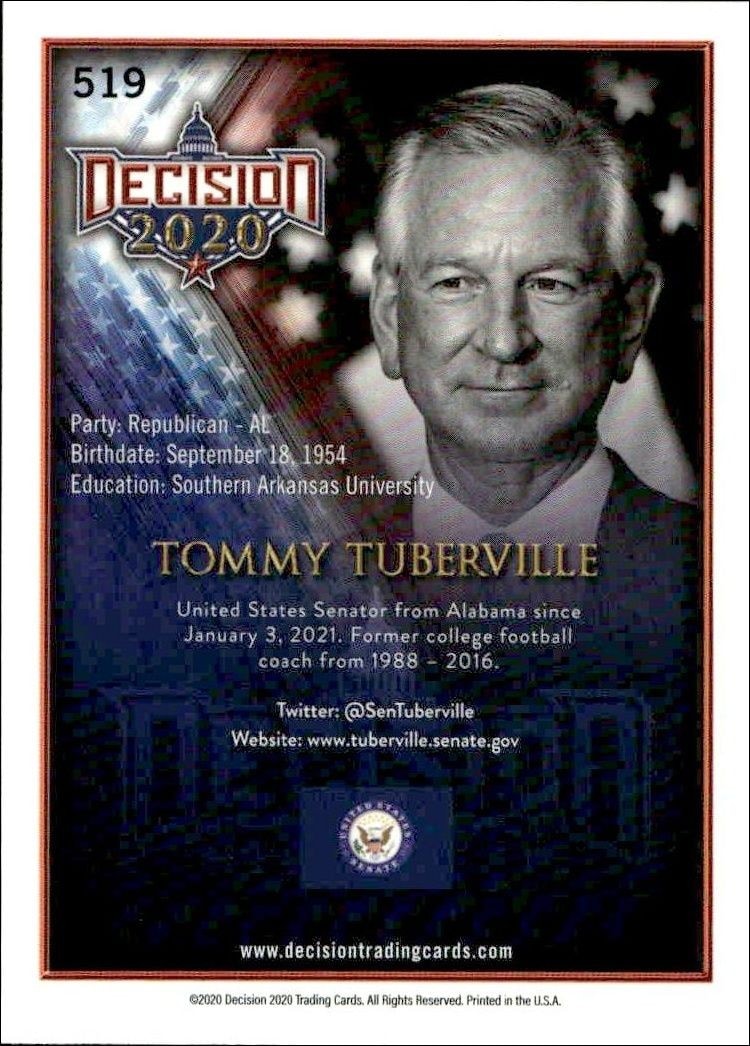 2020 Leaf Decision Series 2 Tommy Tuberville #519 other non-sport trading card back