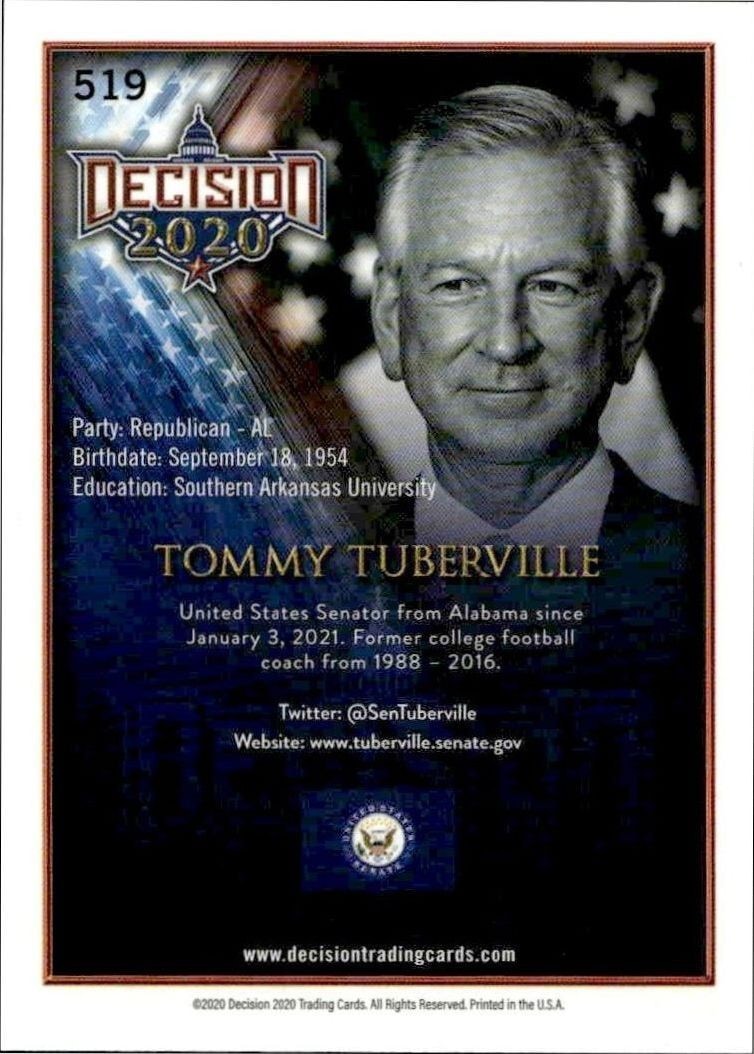 2020 Leaf Decision Series 2 Tommy Tuberville #519 other non-sport trading card back