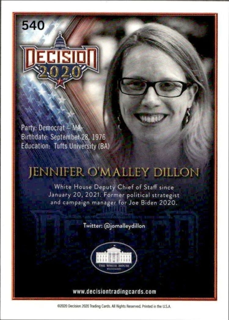 2020 Leaf Decision Series 2 Jennifer O'Malley Dillon #540 other non-sport trading card back