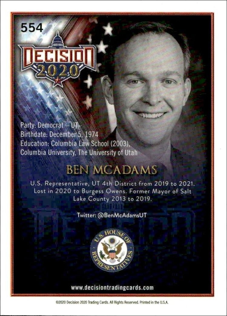 2020 Leaf Decision Series 2 Ben McAdams #554 other non-sport trading card back