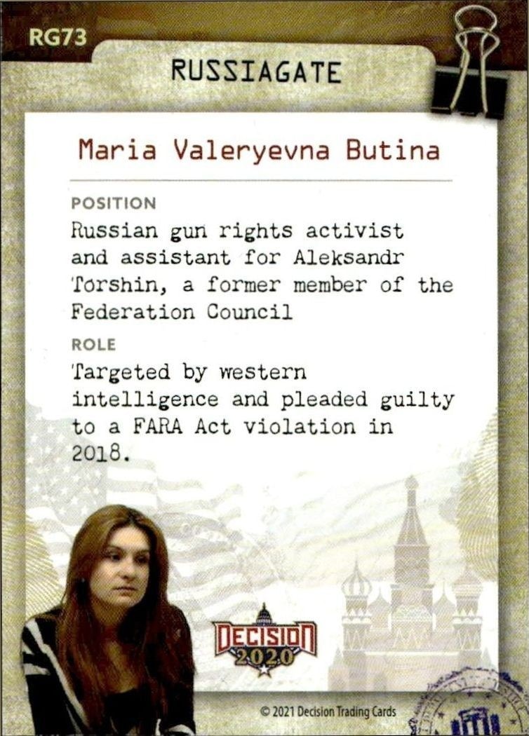 2021 Leaf Decision Series 2 Maria Valeryevna Butina #RG73 political trading card back