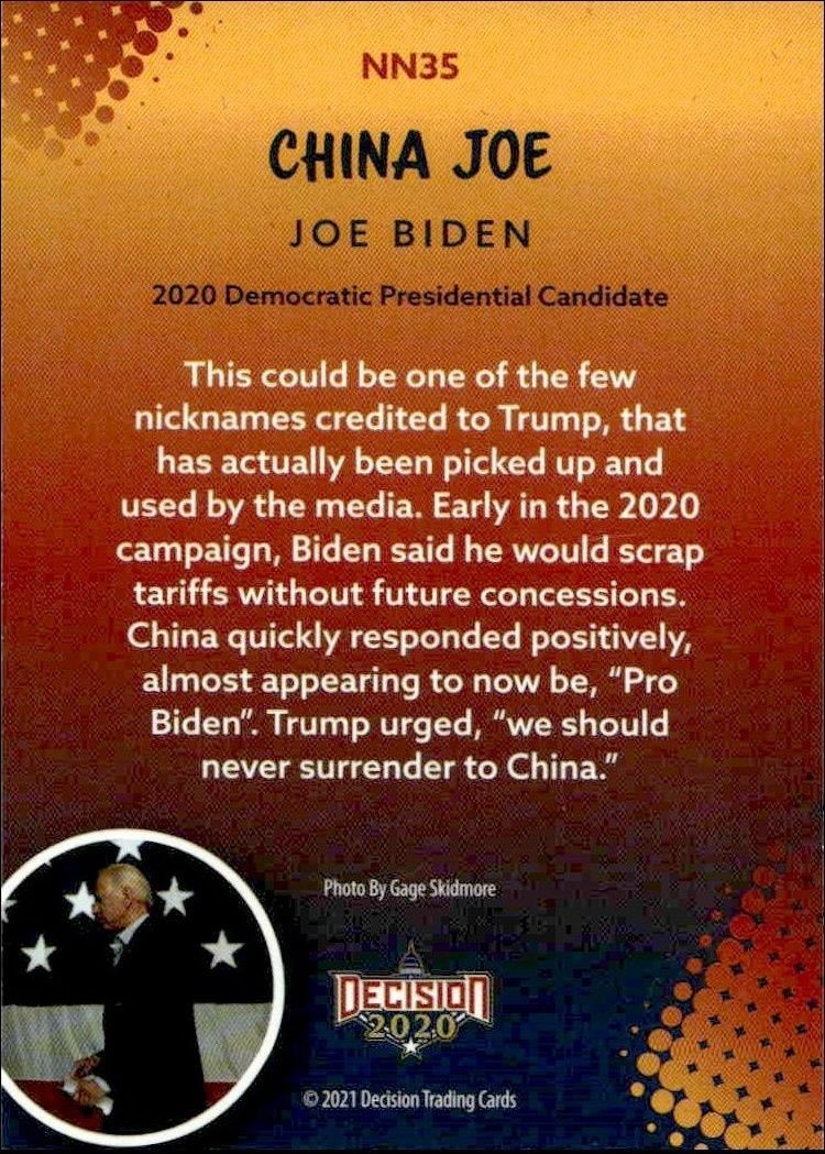 2021 Leaf Decision Series 2 China Joe #NN35 political trading card back