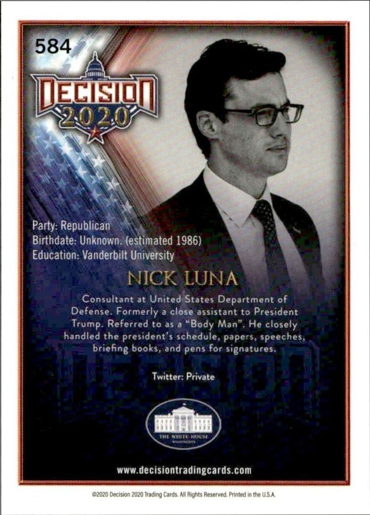 2020 Leaf Decision Series 2 Nick Luna #584 other non-sport trading card back