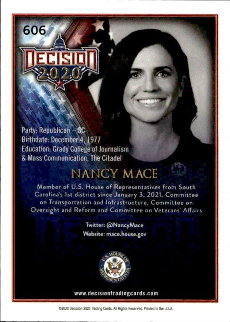 2020 Leaf Decision Series 2 Nancy Mace #606 other non-sport trading card back