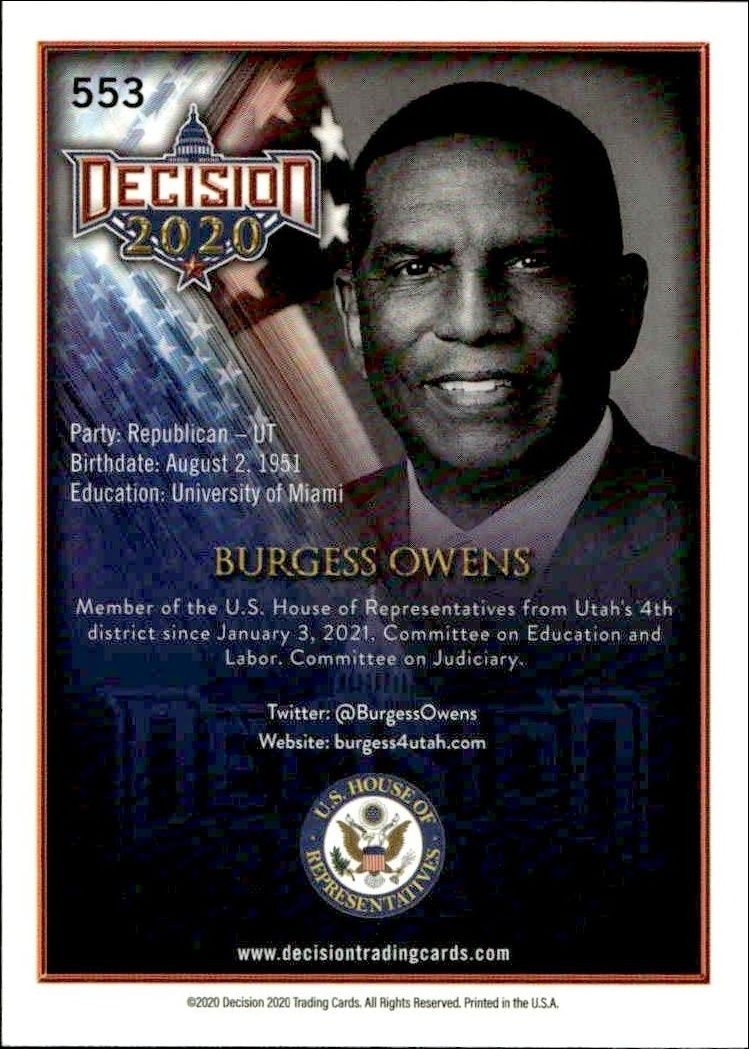2020 Leaf Decision Series 2 Burgess Owens #553 other non-sport trading card back