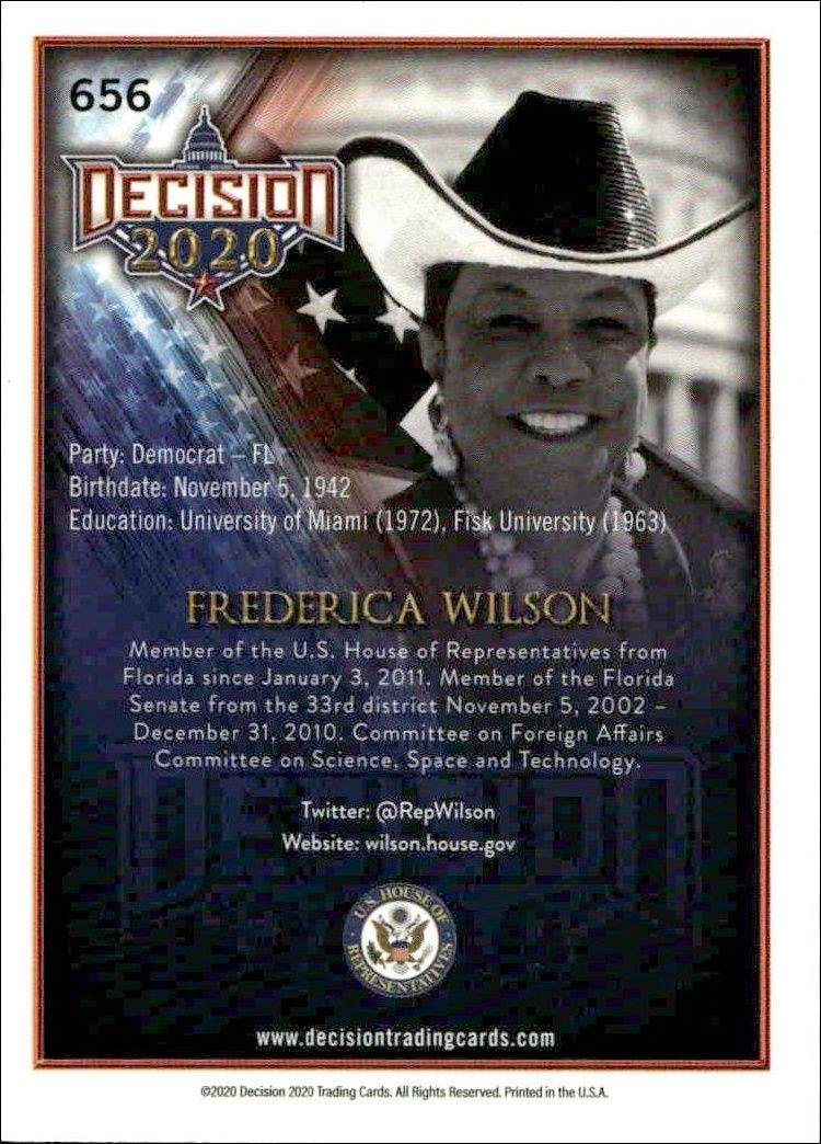 2020 Leaf Decision Series 2 Frederica Wilson #656 other non-sport trading card back
