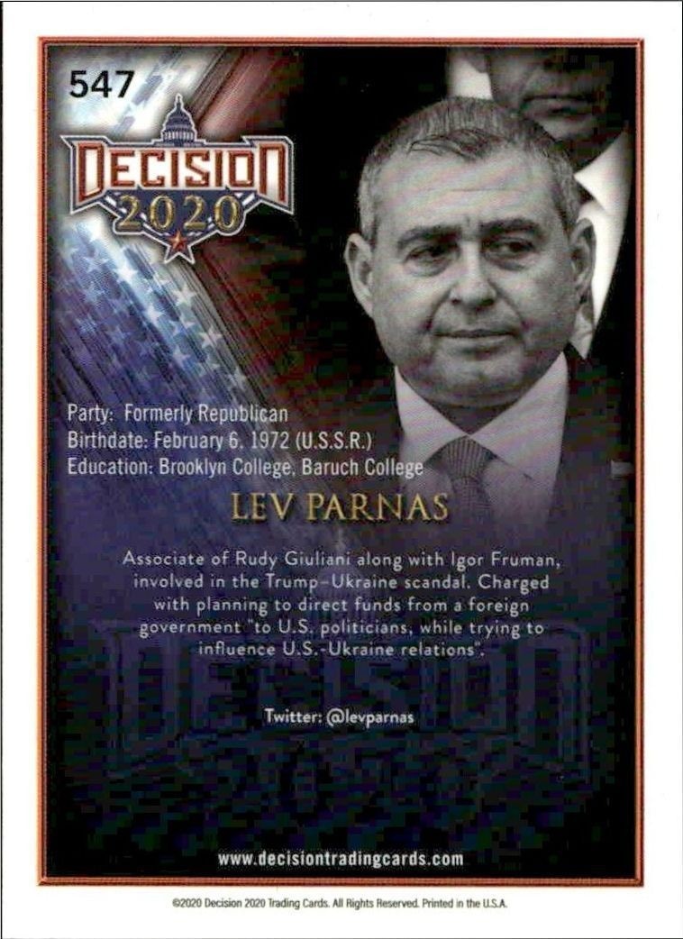 2020 Leaf Decision Series 2 Lev Parnas #547 other non-sport trading card back