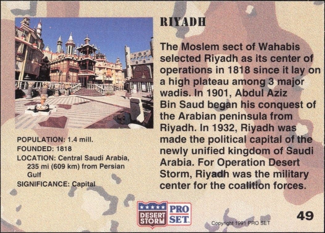 1991 Pro Set Desert Storm Riyadh #49 other non-sport trading card back
