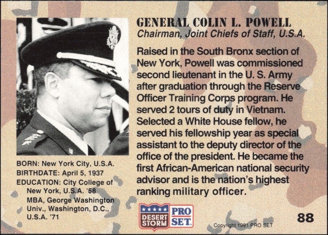 1991 Pro Set Desert Storm General Colin L. Powell #88 other non-sport trading card back