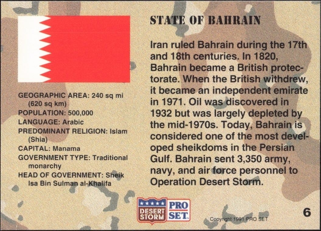 1991 Pro Set Desert Storm State Of Bahrain #6 other non-sport trading card back
