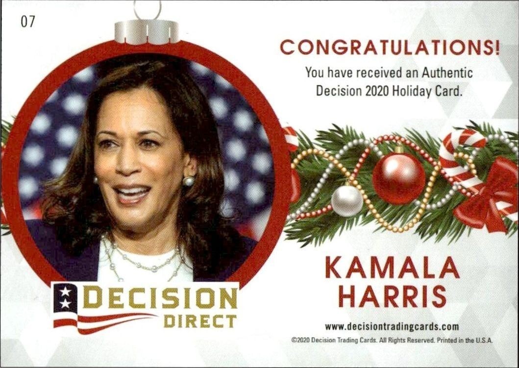 2020 Leaf Decision Direct Holiday Kamala Harris #7 political trading card back