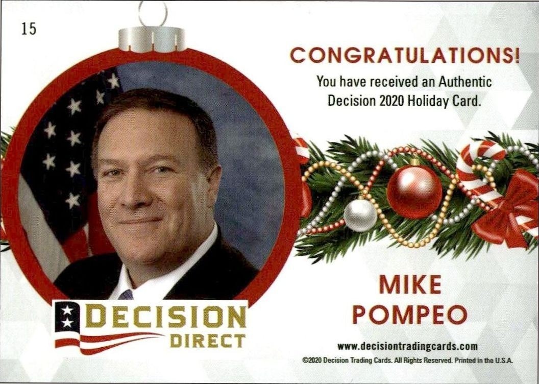 2020 Leaf Decision Direct Holiday Mike Pompeo #15 political trading card back