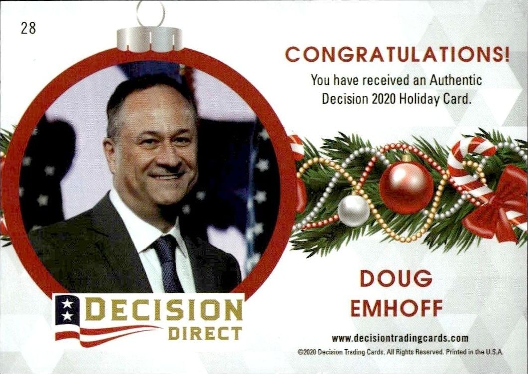 2020 Leaf Decision Direct Holiday Doug Emhoff #28 political trading card back