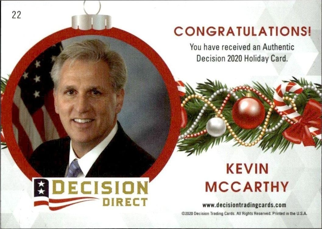 2020 Leaf Decision Direct Holiday Kevin McCarthy #22 political trading card back