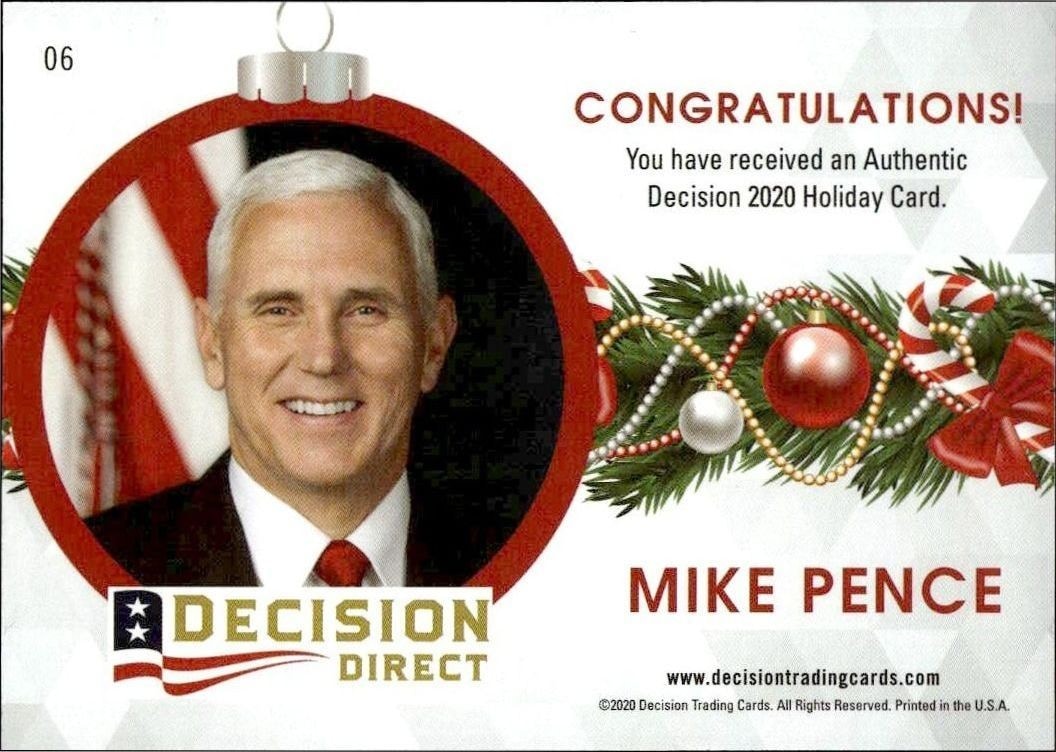 2020 Leaf Decision Direct Holiday Mike Pence #6 political trading card back
