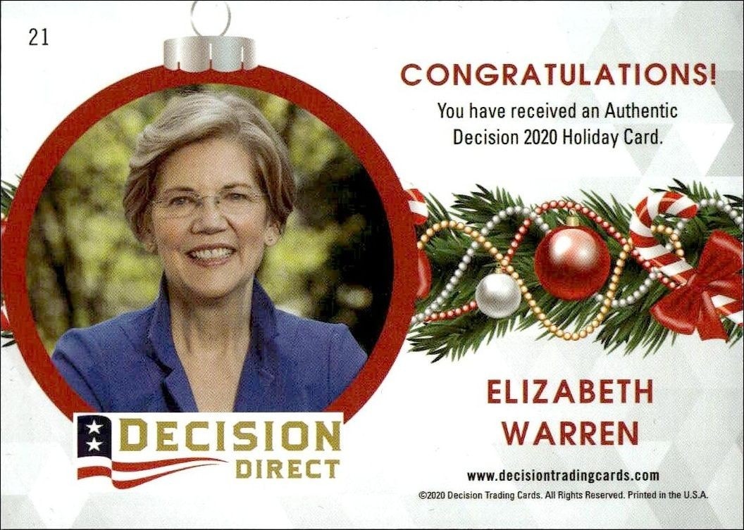 2020 Leaf Decision Direct Holiday Elizabeth Warren #21 political trading card back