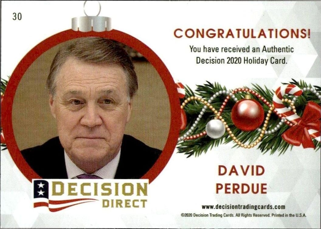 2020 Leaf Decision Direct Holiday David Perdue #30 political trading card back