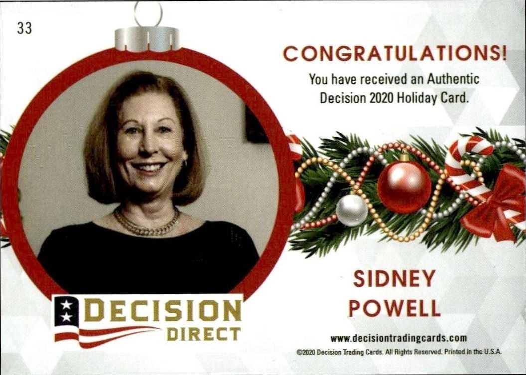 2020 Leaf Decision Direct Holiday Sidney Powell #33 political trading card back
