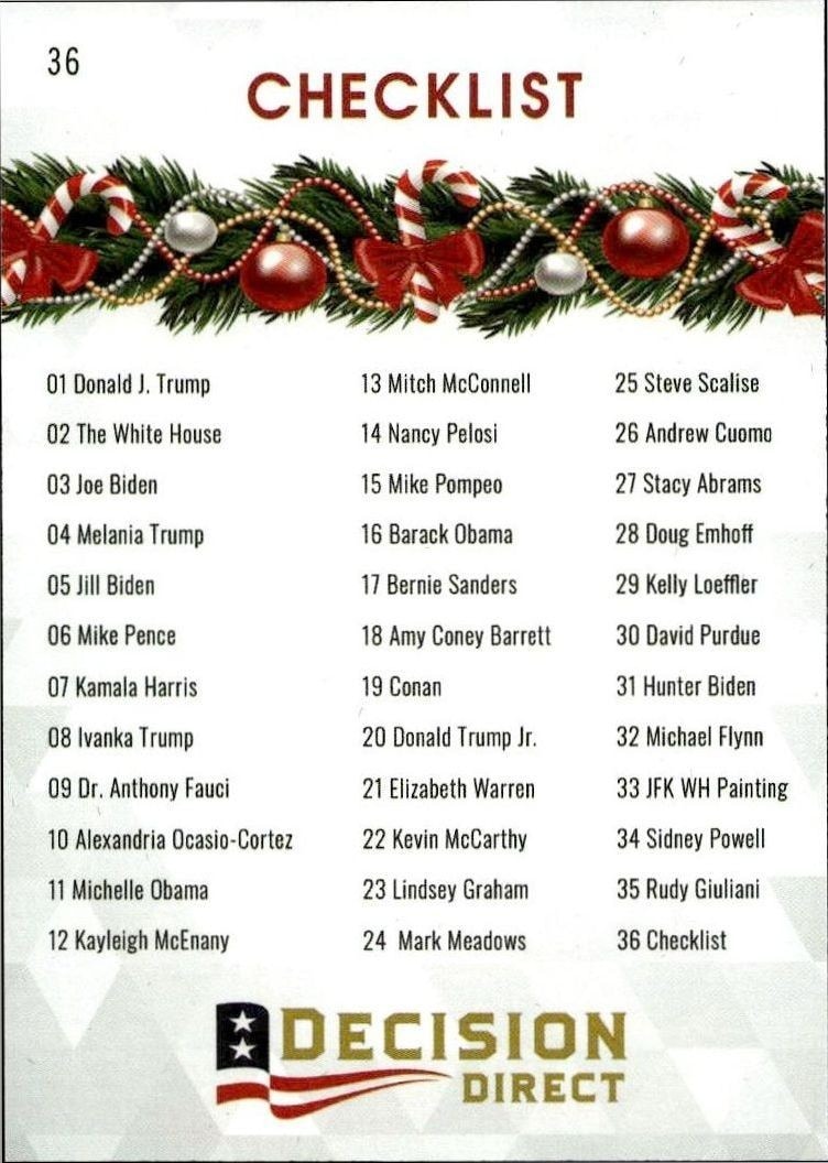 2020 Leaf Decision Direct Holiday Checklist #36 political trading card back