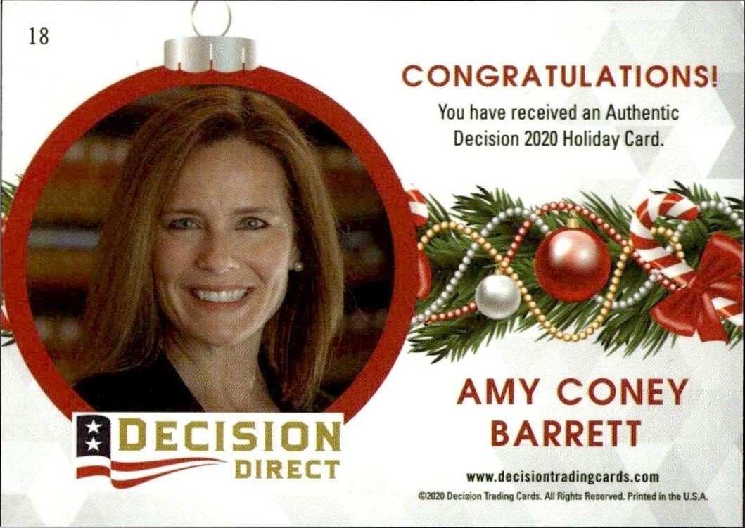 2020 Leaf Decision Direct Holiday Amy Coney Barrett #18 political trading card back
