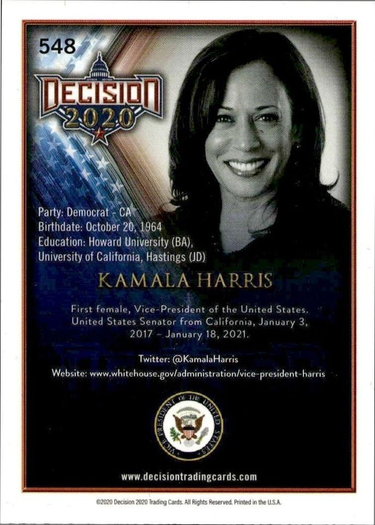 2020 Leaf Decision Series 2 Kamala Harris #548 political trading card back