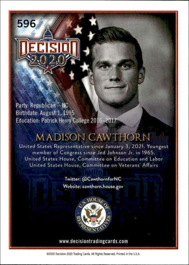 2020 Leaf Decision Series 2 Madison Cawthorn #596 political trading card back