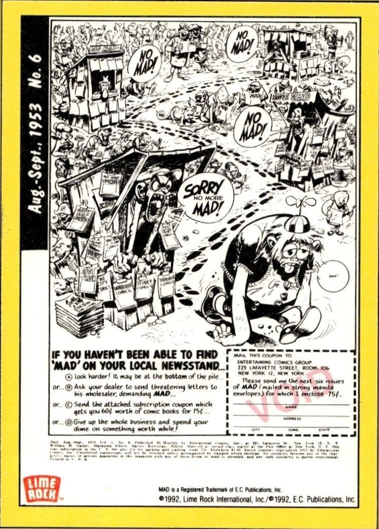 1992 Lime Rock Mad Magazine Mad No. 6 (Aug.-Sept. 1953) #6 entertainment trading card back