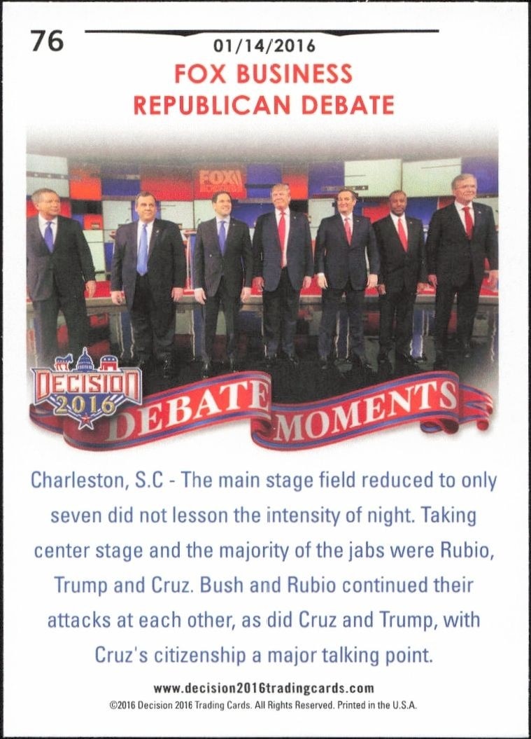 2016 Leaf Decision January 14, 2016 Debate #76 political trading card back