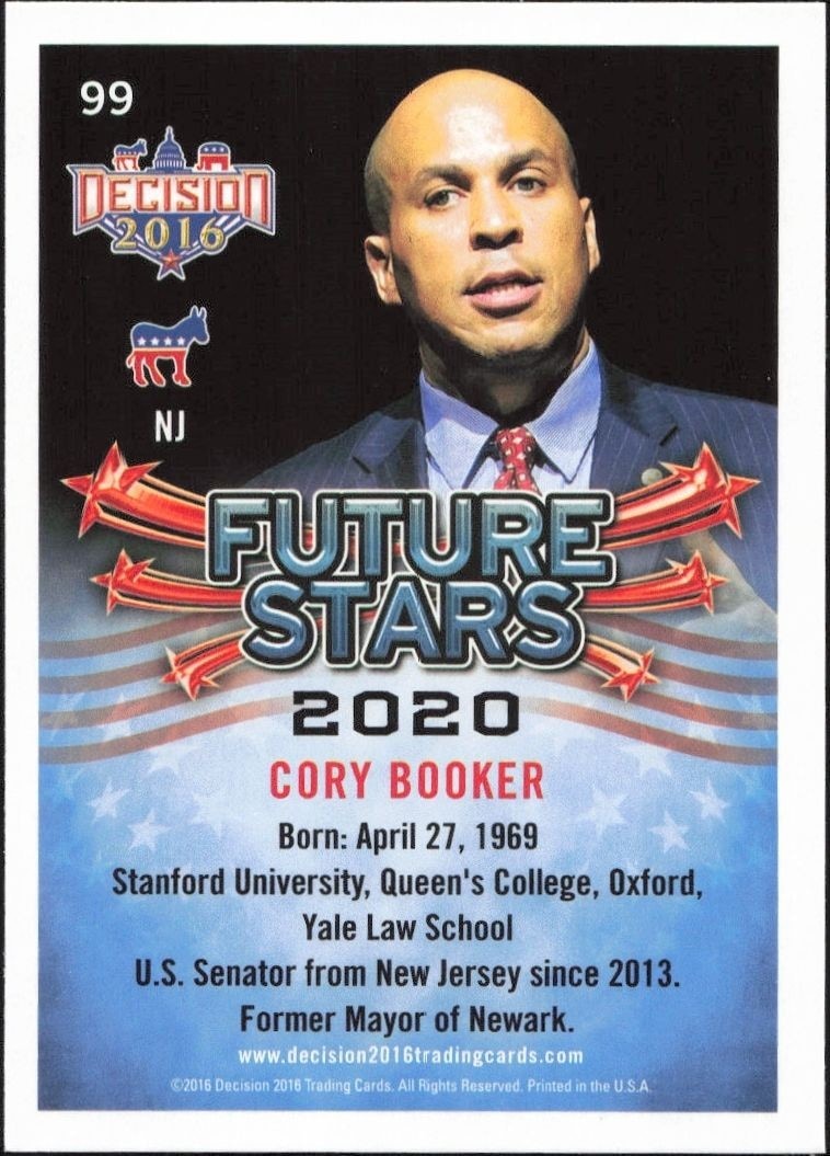 2016 Leaf Decision Cory Booker #99 political trading card back
