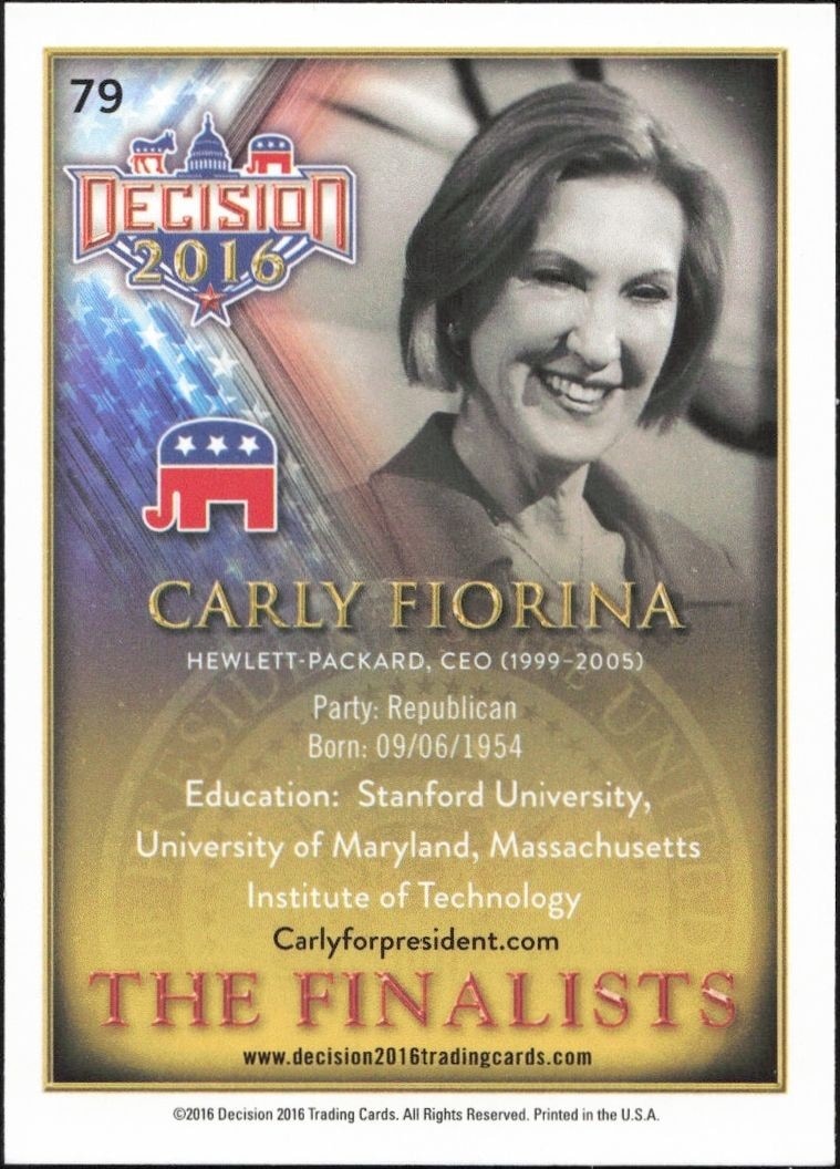 2016 Leaf Decision Carly Fiorina #79 political trading card back