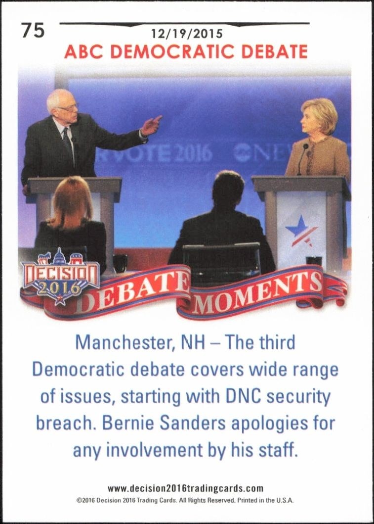 2016 Leaf Decision December 19, 2015 Debate #75 political trading card back