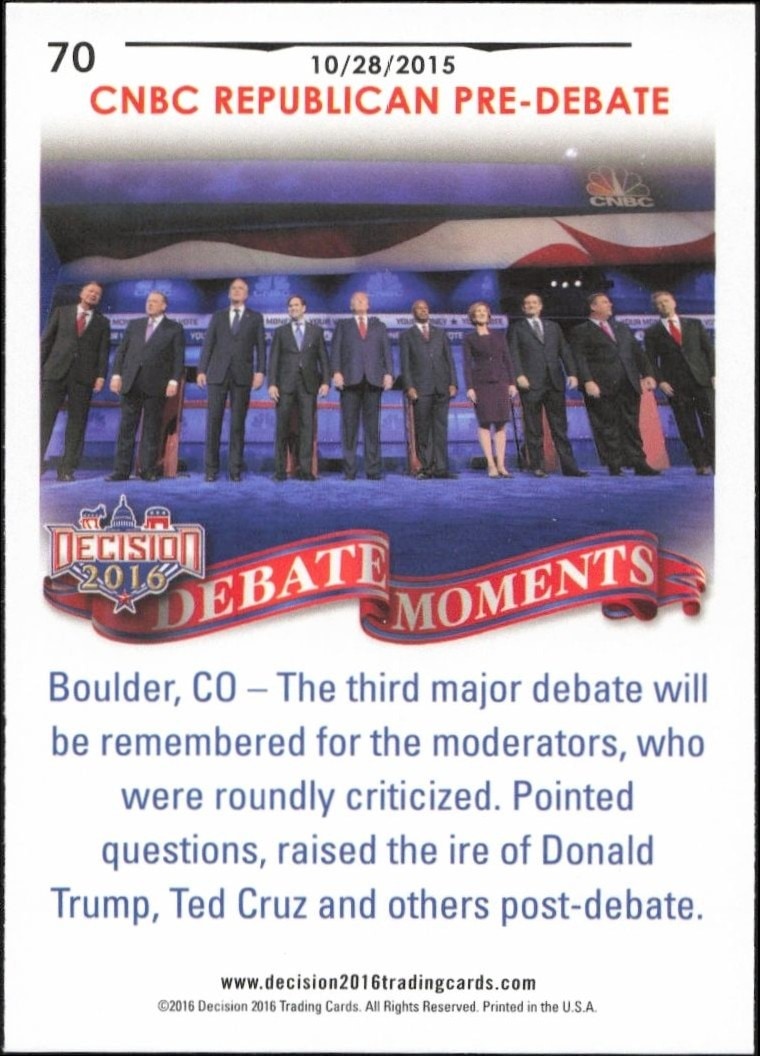 2016 Leaf Decision October 28, 2015 Debate #70 political trading card back