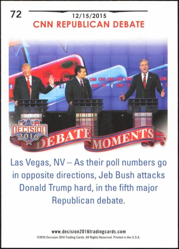 2016 Leaf Decision December 15, 2015 Debate #72 political trading card back