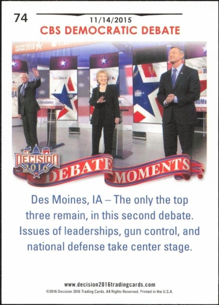 2016 Leaf Decision November 14, 2015 Debate #74 political trading card back