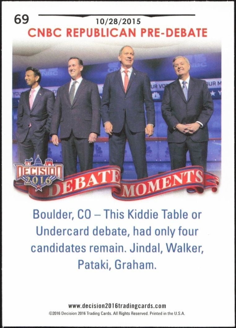 2016 Leaf Decision October 28, 2015 Debate #69 political trading card back