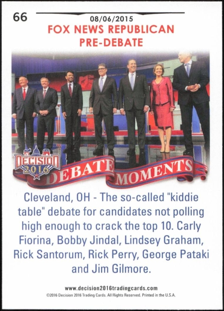 2016 Leaf Decision August 6, 2015 Debate #66 political trading card back