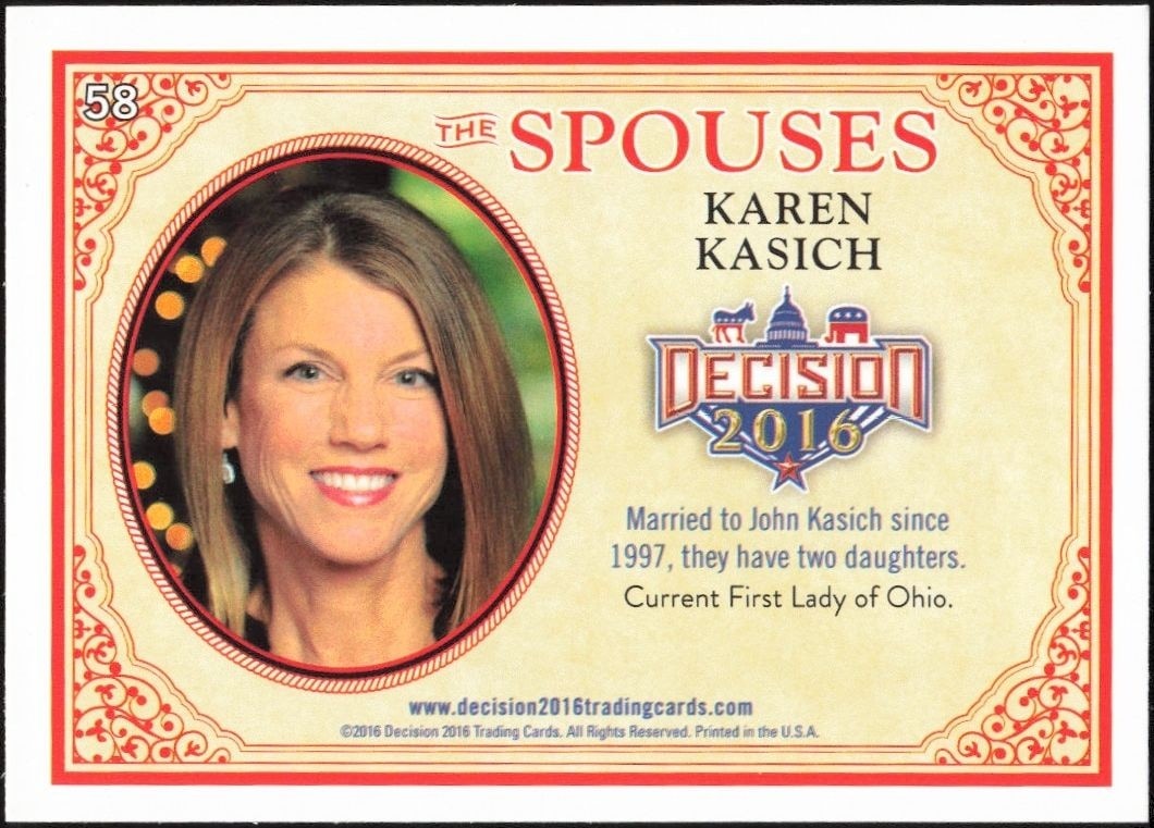 2016 Leaf Decision Karen Kasich #58 political trading card back