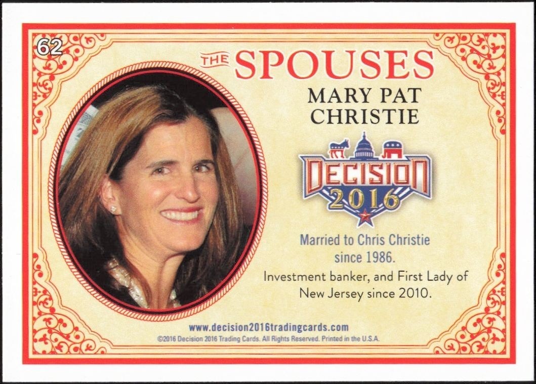 2016 Leaf Decision Mary Pat Christie #62 political trading card back
