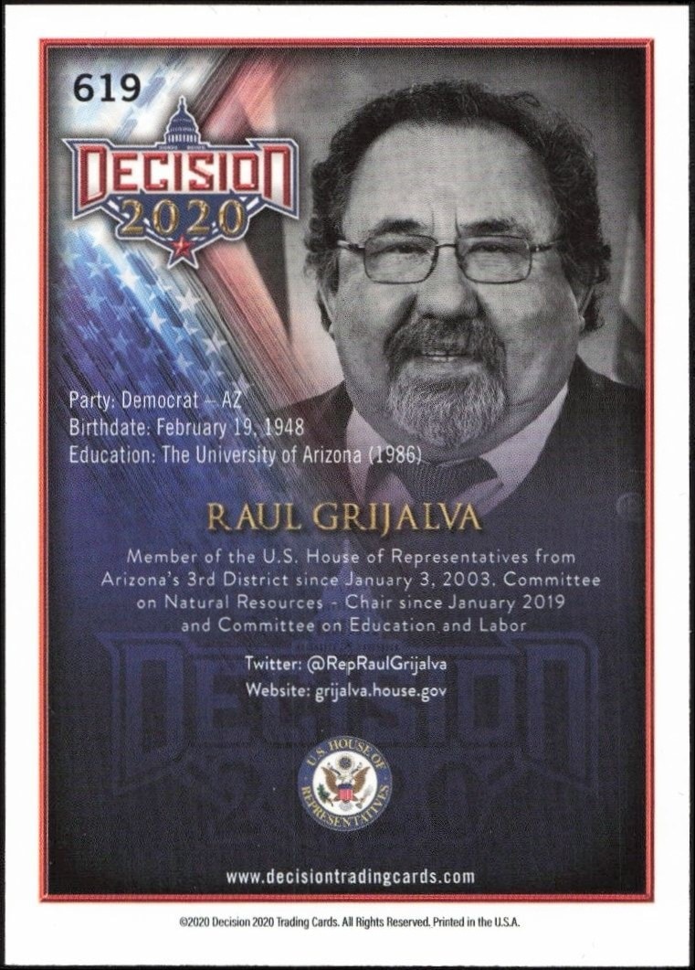 2020 Leaf Decision Series 2 Raul Grijalva #619 political trading card back