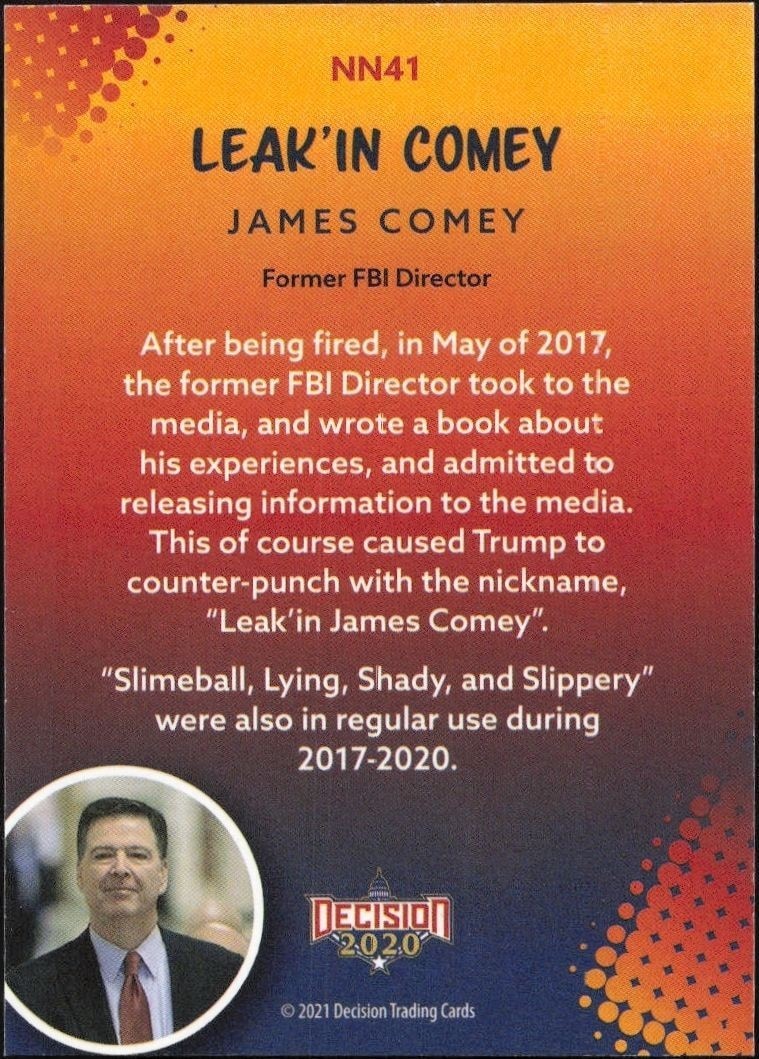 2020 Leaf Decision Series 2 James Comey #NN41 political trading card back