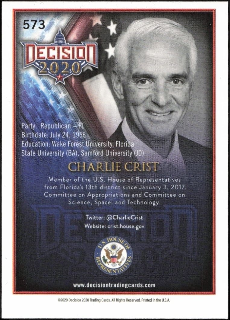 2020 Leaf Decision Series 2 Charlie Crist #573 political trading card back