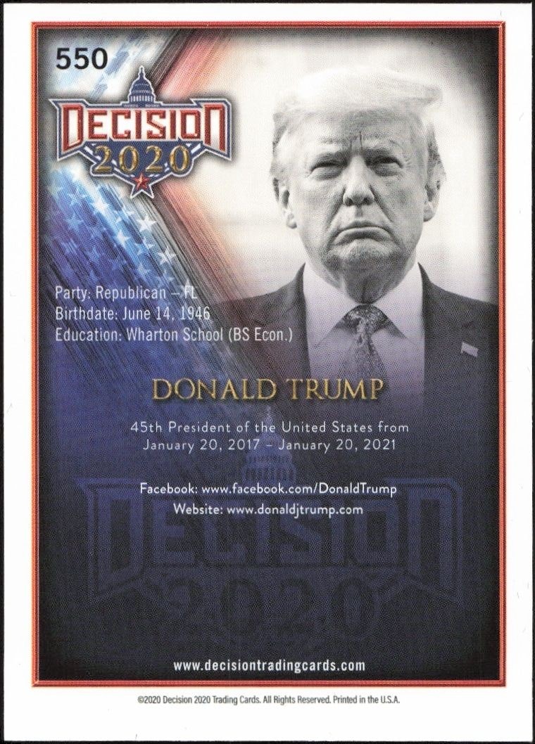 2020 Leaf Decision Series 2 Donald Trump #550 political trading card back