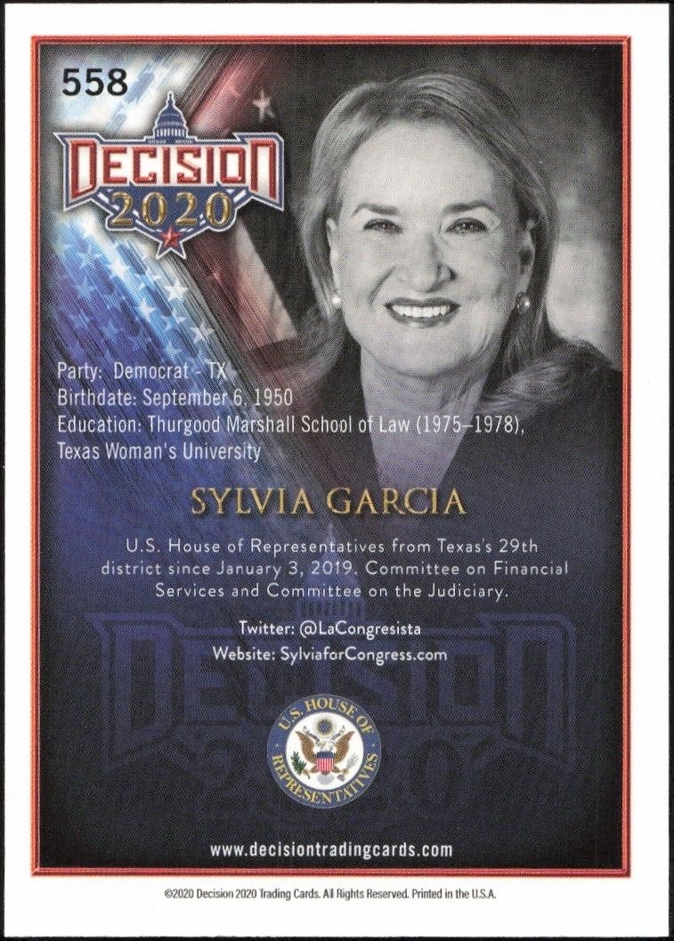 2020 Leaf Decision Series 2 Sylvia Garcia #558 political trading card back