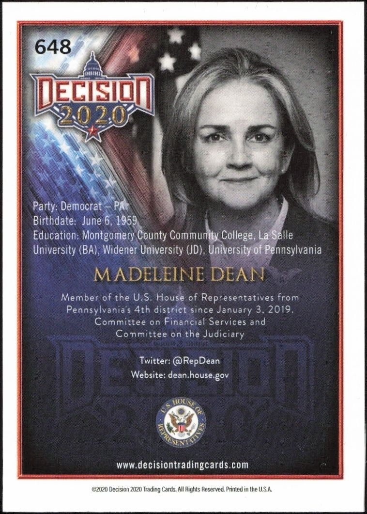 2020 Leaf Decision Series 2 Madeleine Dean #648 political trading card back