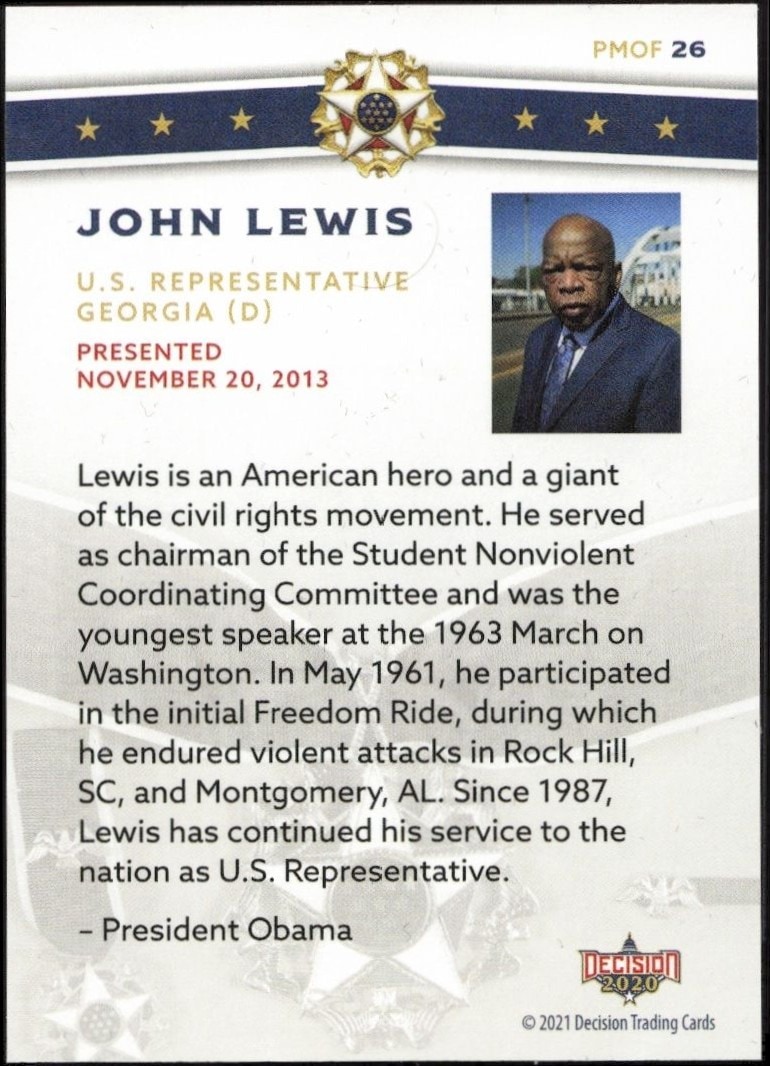 2020 Leaf Decision Series 2 John Lewis #PMOF 26 political trading card back