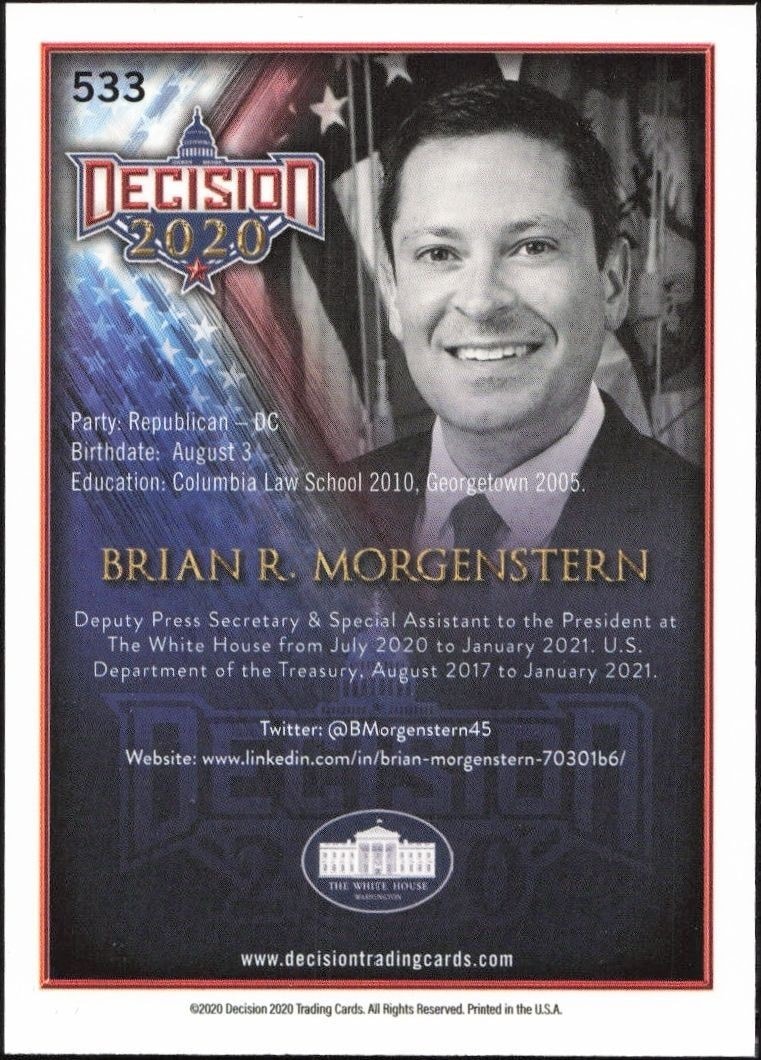 2020 Leaf Decision Series 2 Brian Morgenstern #533 political trading card back
