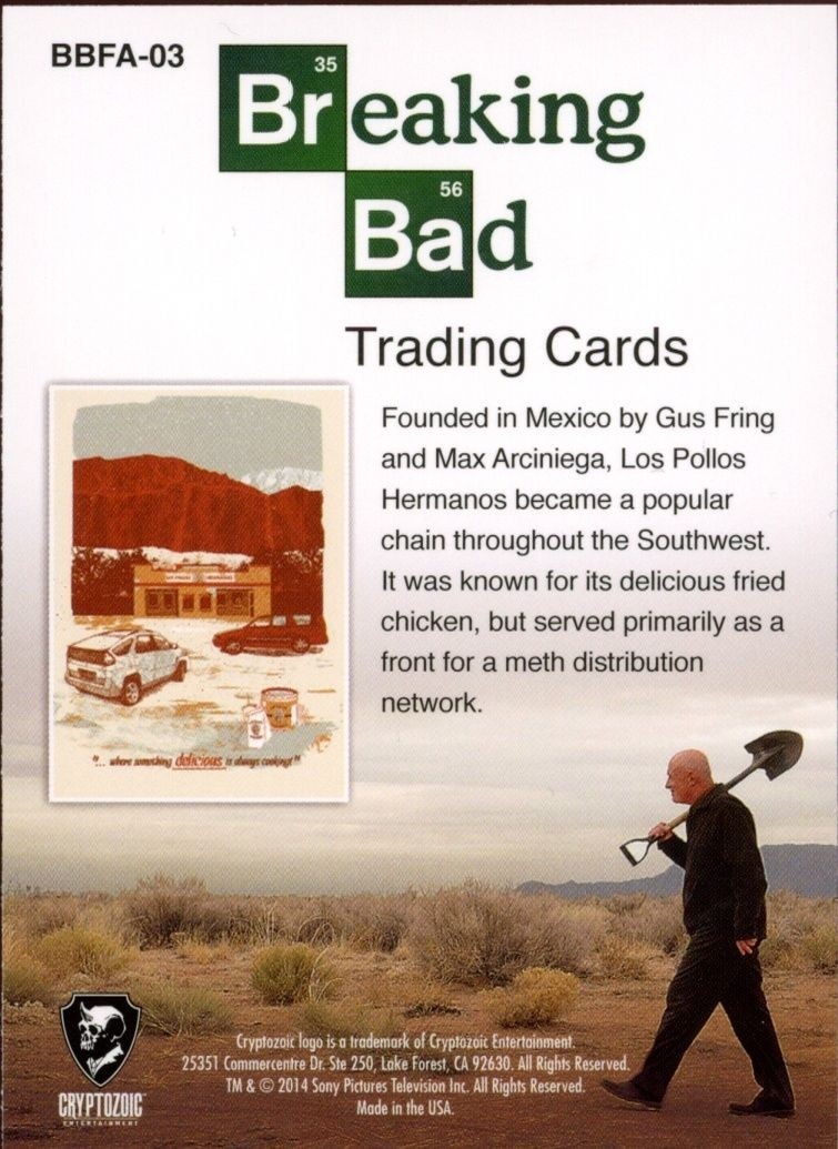 2014 Cryptozoic Breaking Bad Los Pollos Hermanos #BBFA-03 tv shows trading card back