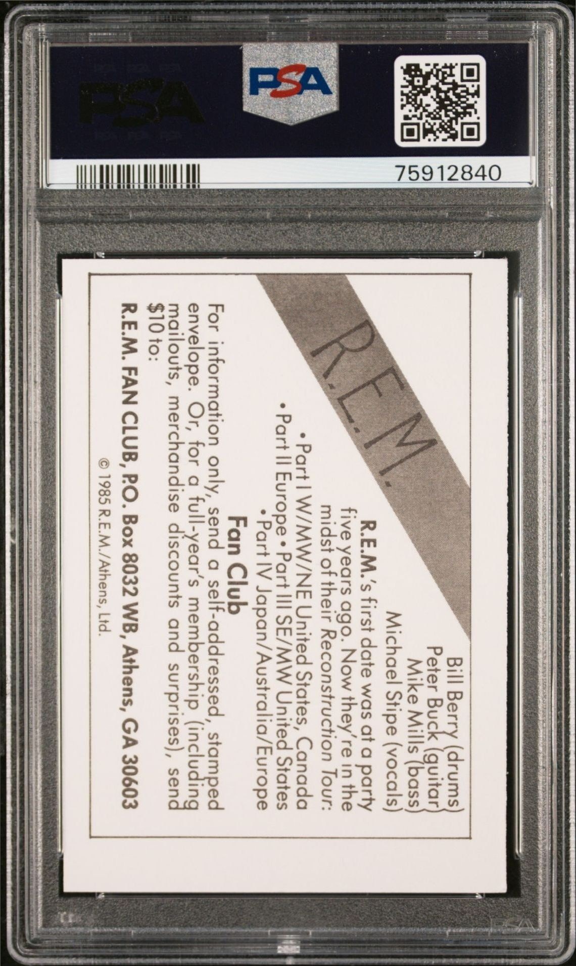 1985 Wonder Bread Rock Stars R.E.M. music trading card back