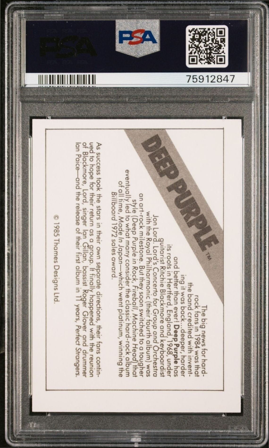 1985 Wonder Bread Rock Stars Deep Purple music trading card back